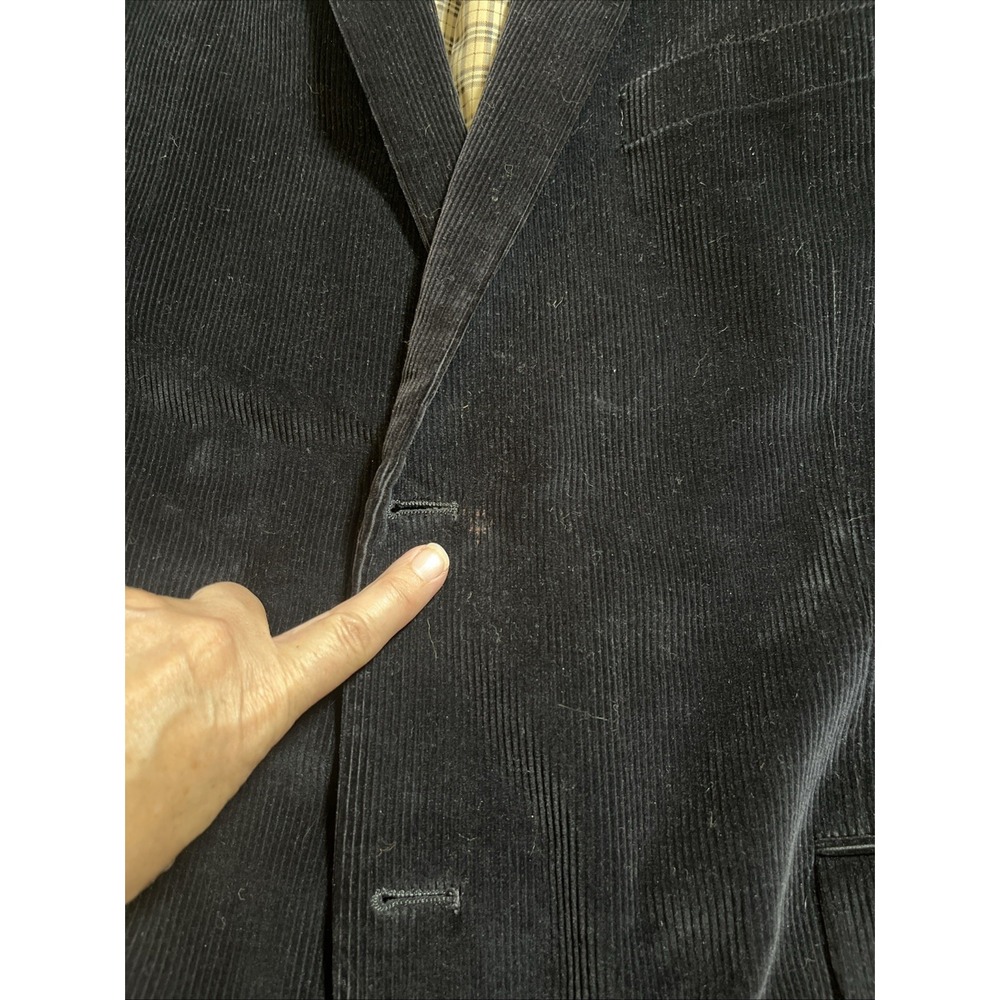 Saddlebred Corduroy Blazer Jacket Mens 48R Black Sport Coat Plaid Lined - Picture 5 of 7